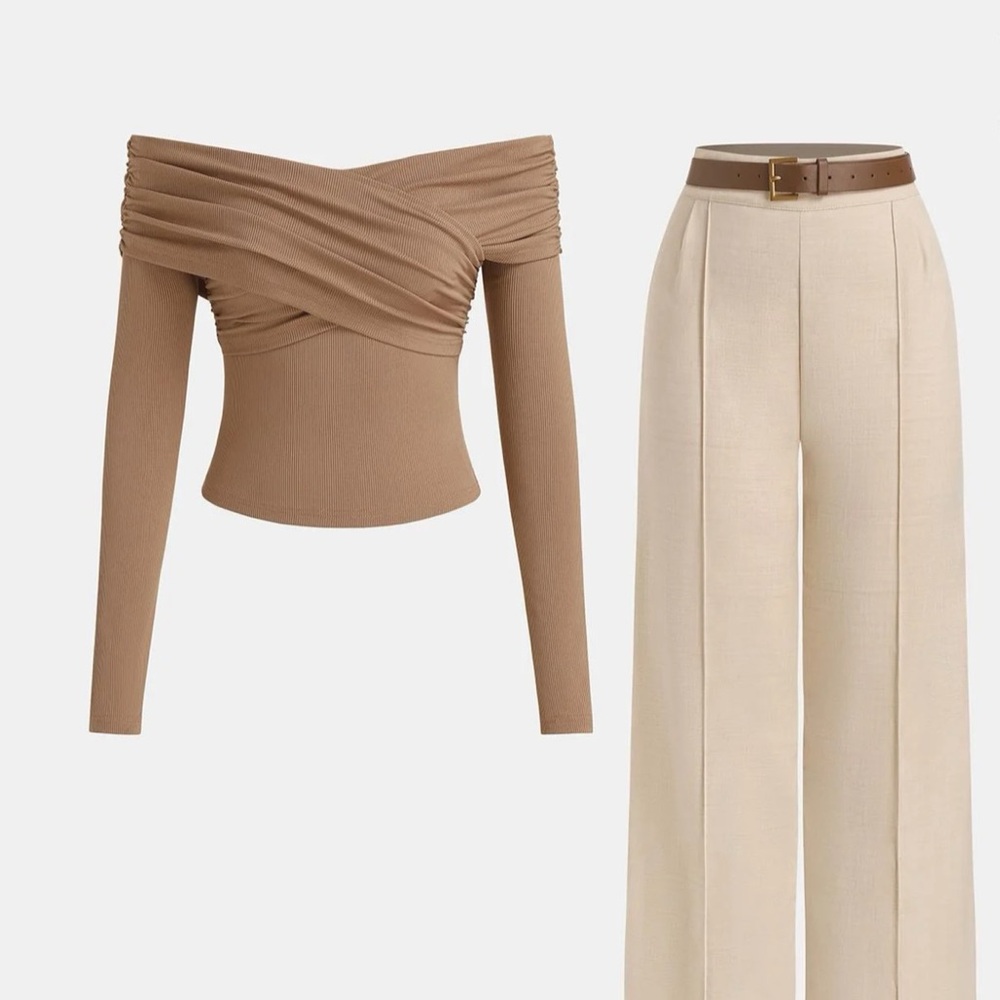 Tan High-Waisted Wide Leg Pants